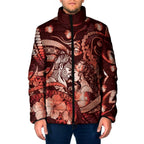 Personalised Maori Romantic Valentine Padded Jacket The Hongi Kiss Red Galaxy