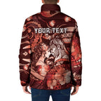 Personalised Maori Romantic Valentine Padded Jacket The Hongi Kiss Red Galaxy