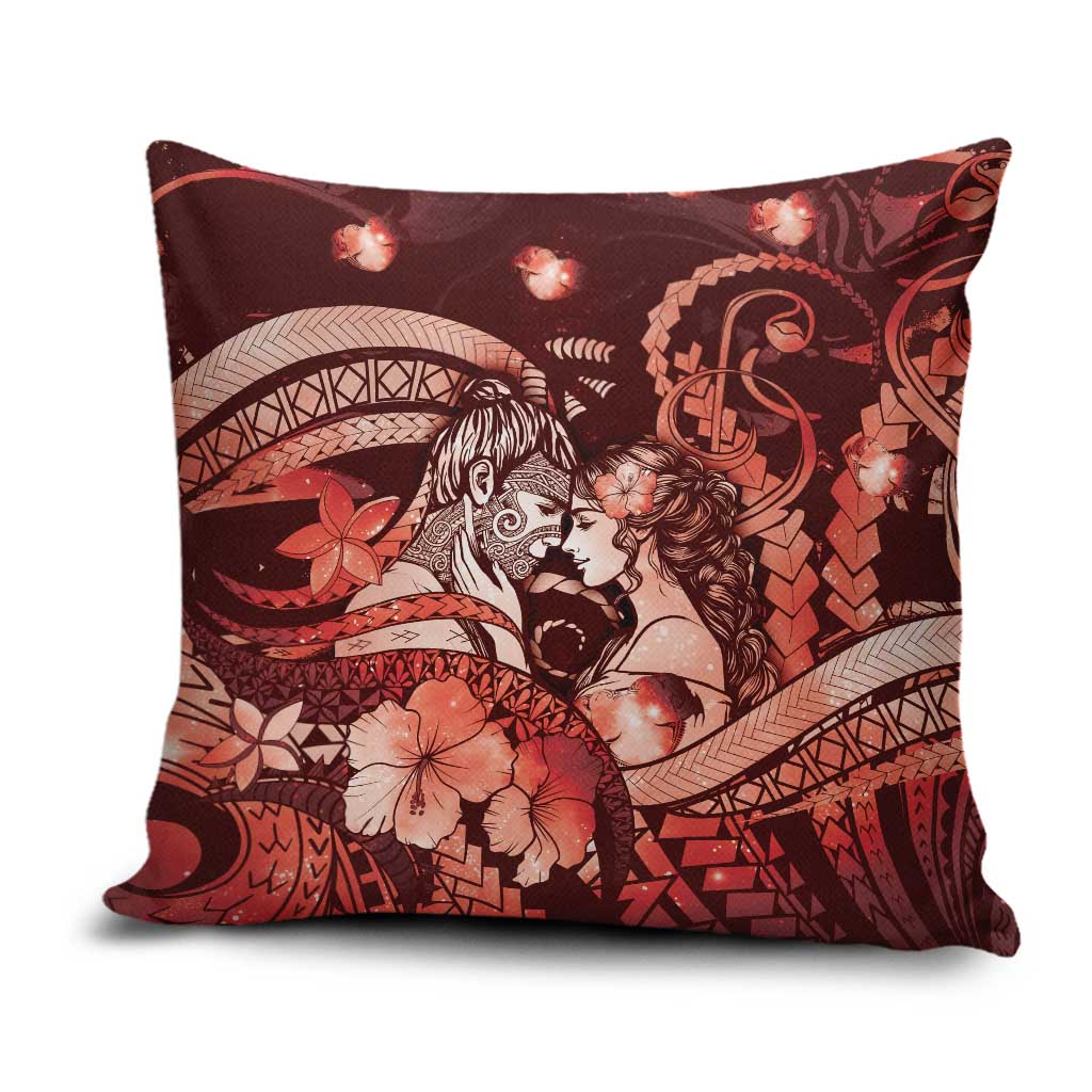 Maori Romantic Valentine Pillow Cover The Hongi Kiss Red Galaxy