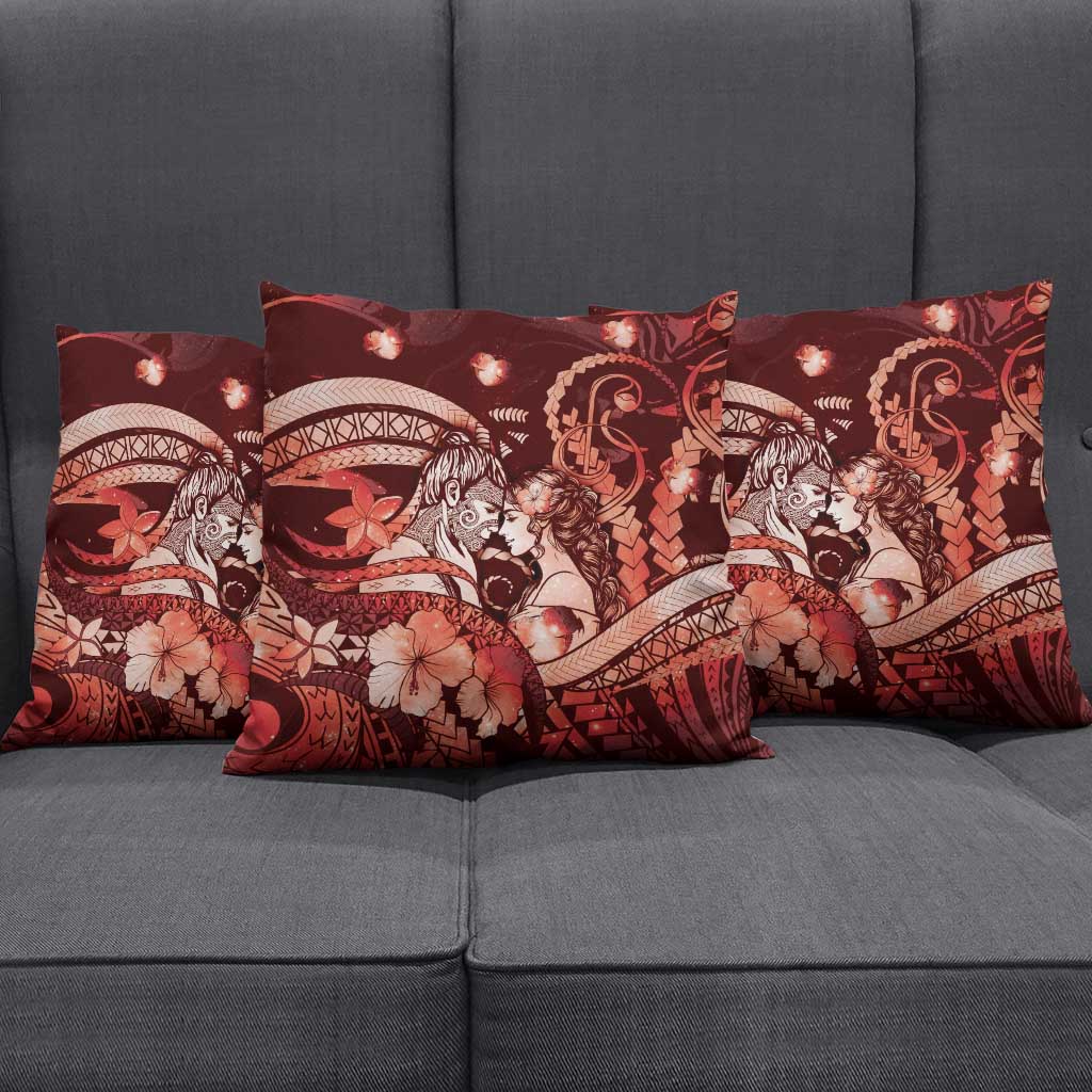 Maori Romantic Valentine Pillow Cover The Hongi Kiss Red Galaxy