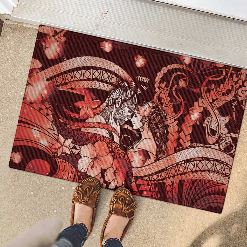 Maori Romantic Valentine Rubber Doormat The Hongi Kiss Red Galaxy