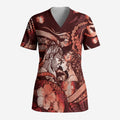 Personalised Maori Romantic Valentine Scrub Top The Hongi Kiss Red Galaxy