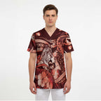 Personalised Maori Romantic Valentine Scrub Top The Hongi Kiss Red Galaxy