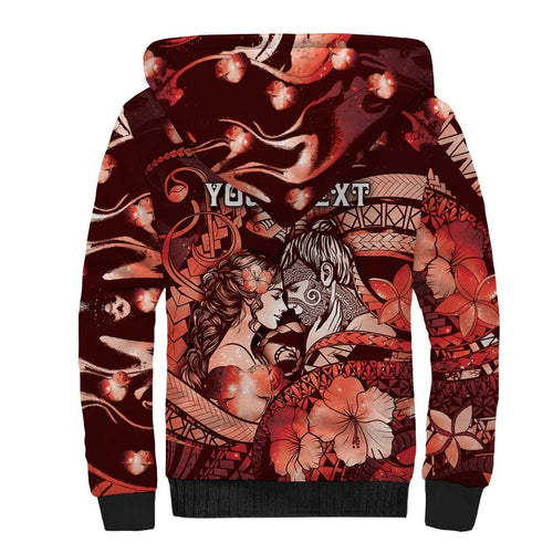 Personalised Maori Romantic Valentine Sherpa Hoodie The Hongi Kiss Red Galaxy