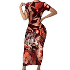 Personalised Maori Romantic Valentine Short Sleeve Bodycon Dress The Hongi Kiss Red Galaxy