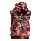 Personalised Maori Romantic Valentine Sleeveless Zip Hoodie The Hongi Kiss Red Galaxy