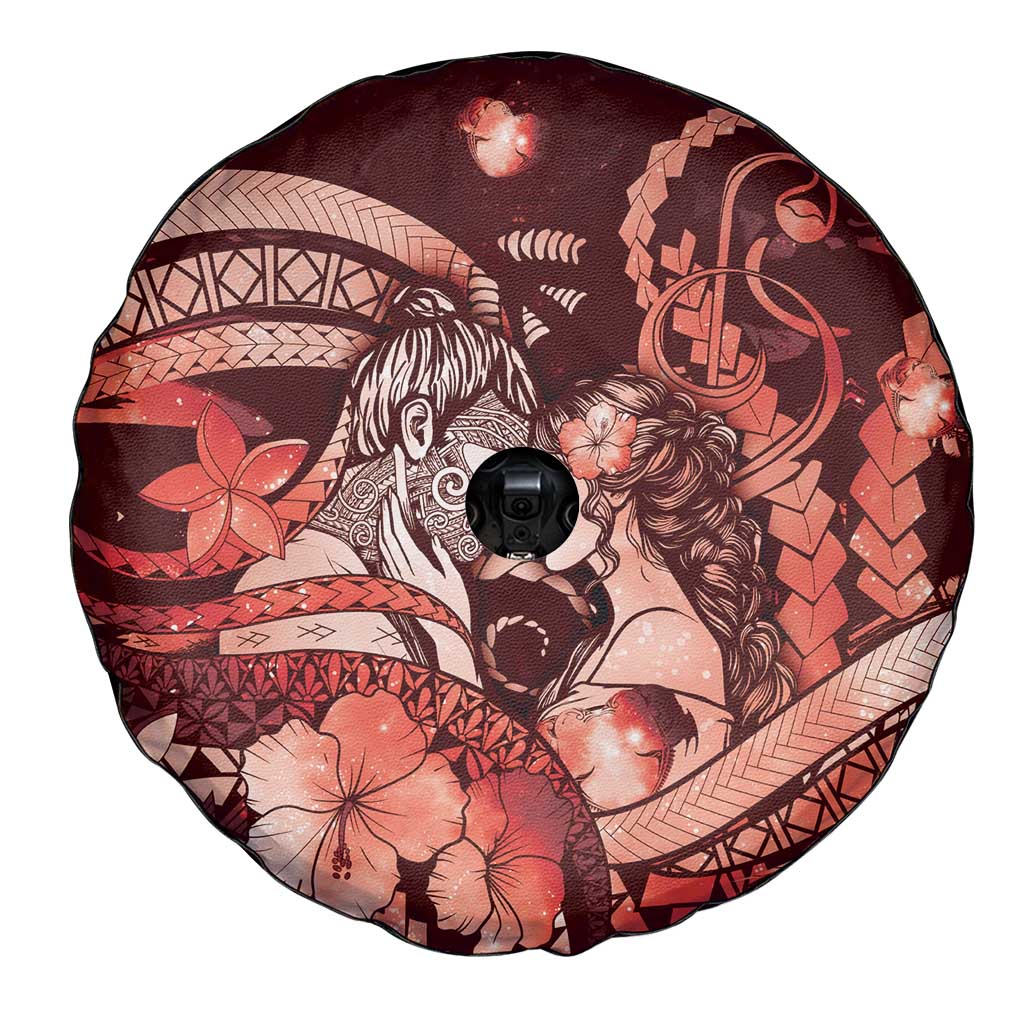 Maori Romantic Valentine Spare Tire Cover The Hongi Kiss Red Galaxy