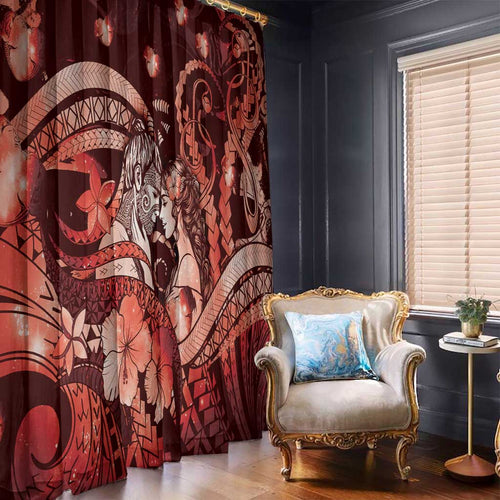Maori Romantic Valentine Window Curtain The Hongi Kiss Red Galaxy