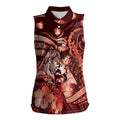 Personalised Maori Romantic Valentine Women Sleeveless Polo Shirt The Hongi Kiss Red Galaxy