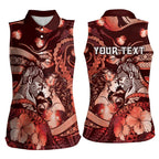 Personalised Maori Romantic Valentine Women Sleeveless Polo Shirt The Hongi Kiss Red Galaxy