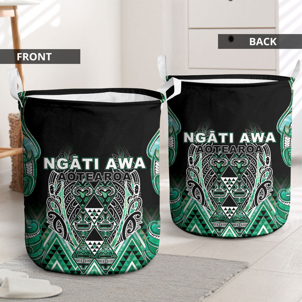 Aotearoa Ngati Awa Laundry Basket Maori Tribal Green Marble Paua Shell Pattern