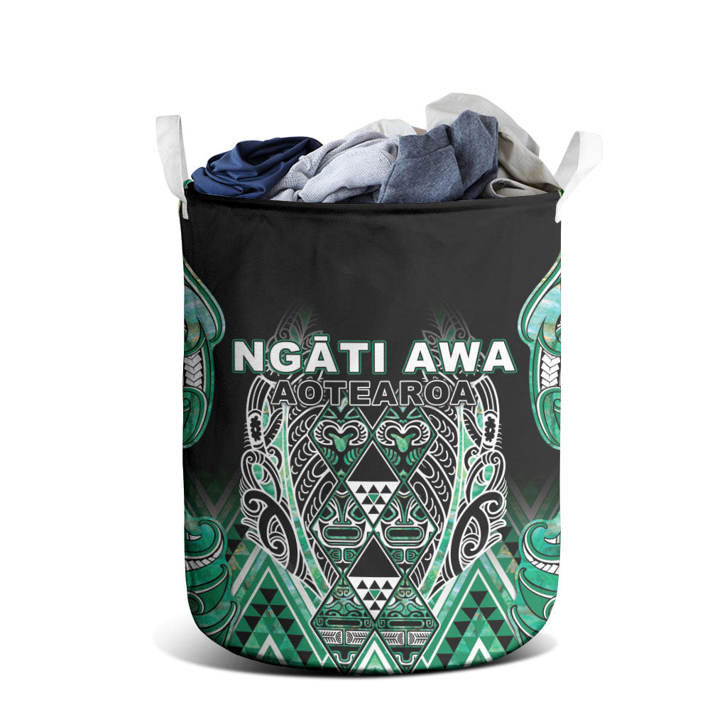 Aotearoa Ngati Awa Laundry Basket Maori Tribal Green Marble Paua Shell Pattern
