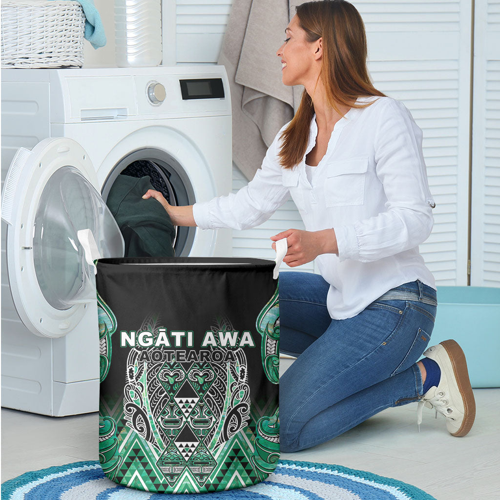 Aotearoa Ngati Awa Laundry Basket Maori Tribal Green Marble Paua Shell Pattern