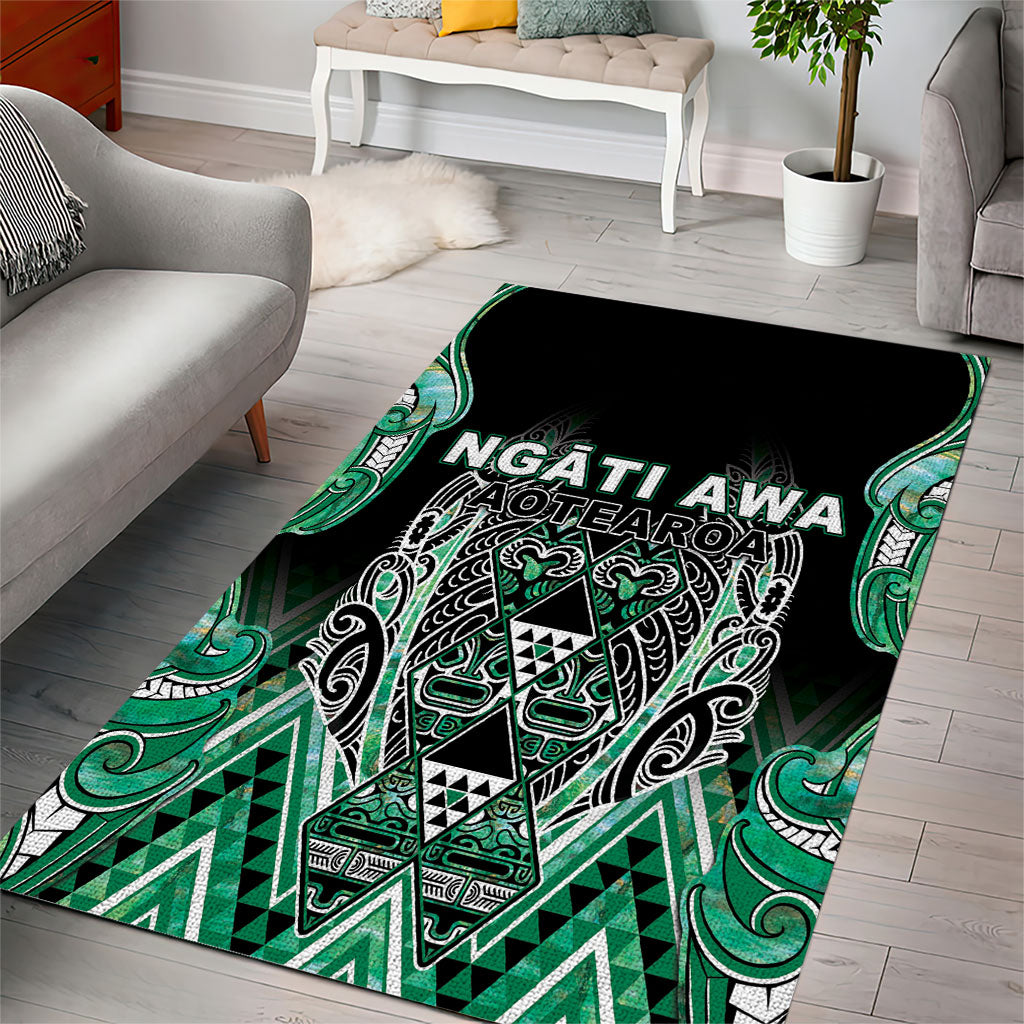 Aotearoa Ngati Awa Area Rug Maori Tribal Green Marble Paua Shell Pattern