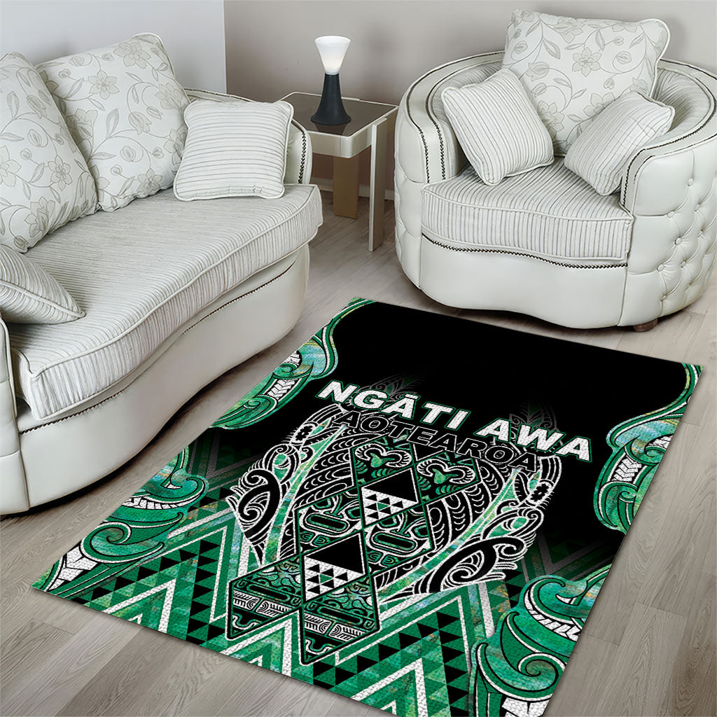Aotearoa Ngati Awa Area Rug Maori Tribal Green Marble Paua Shell Pattern