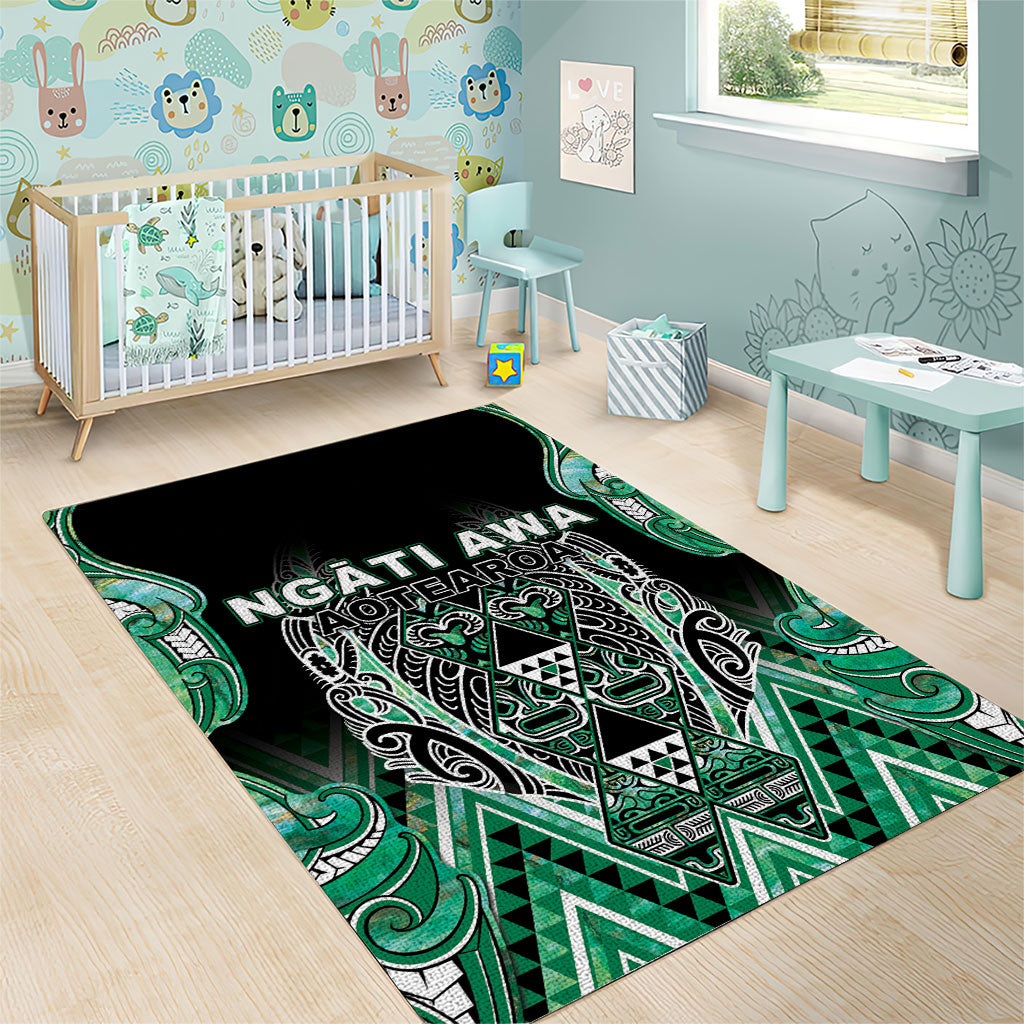 Aotearoa Ngati Awa Area Rug Maori Tribal Green Marble Paua Shell Pattern