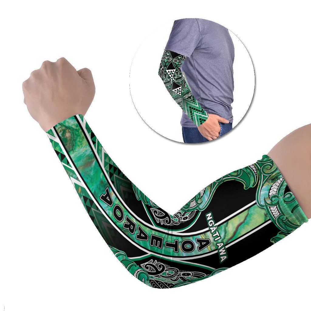 Aotearoa Ngati Awa Arm Sleeves Maori Tribal Green Marble Paua Shell Pattern