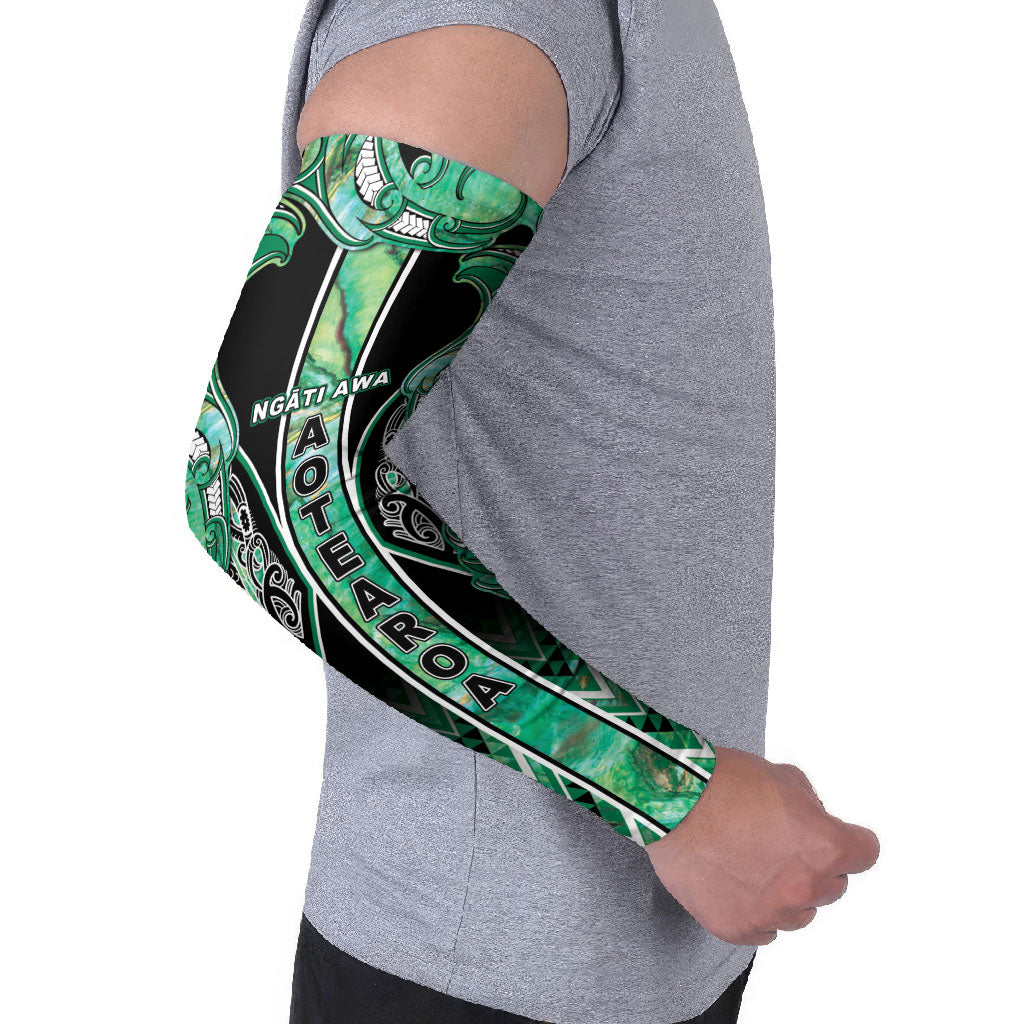 Aotearoa Ngati Awa Arm Sleeves Maori Tribal Green Marble Paua Shell Pattern