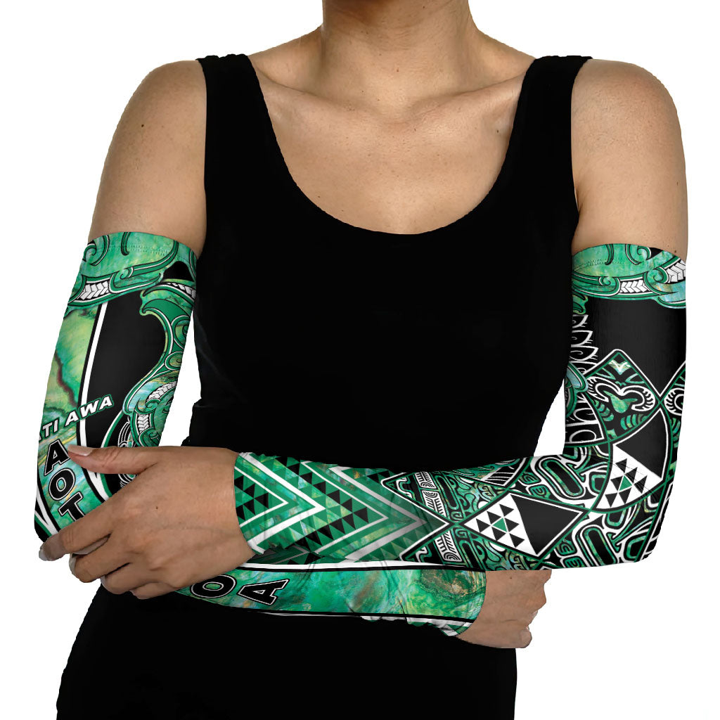 Aotearoa Ngati Awa Arm Sleeves Maori Tribal Green Marble Paua Shell Pattern