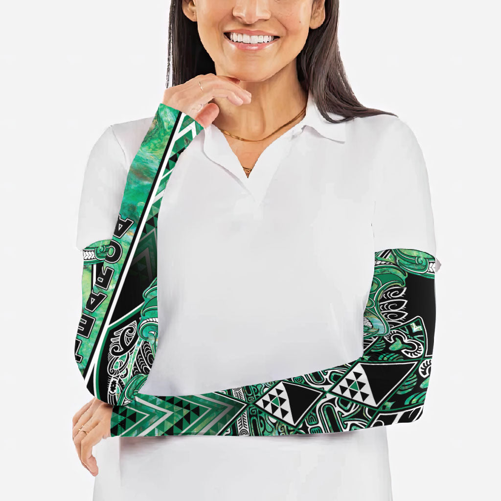 Aotearoa Ngati Awa Arm Sleeves Maori Tribal Green Marble Paua Shell Pattern