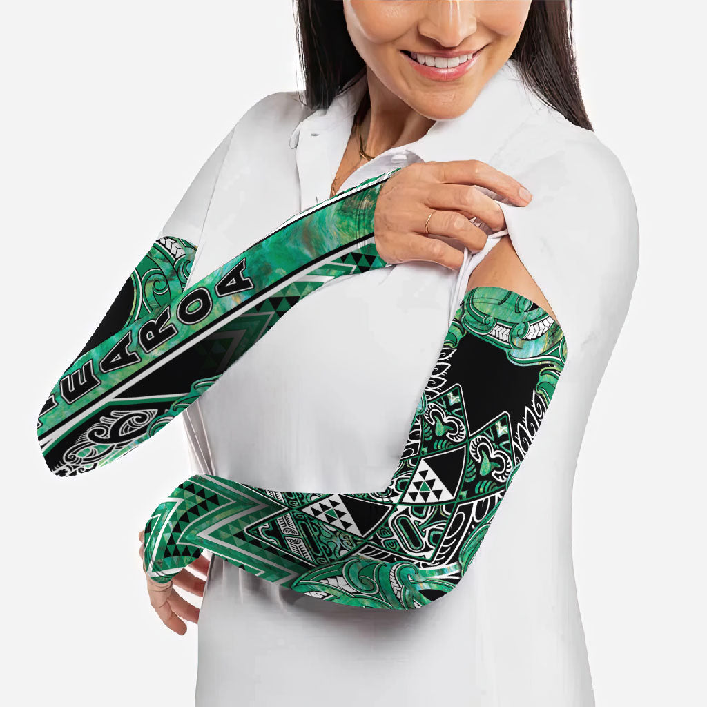 Aotearoa Ngati Awa Arm Sleeves Maori Tribal Green Marble Paua Shell Pattern
