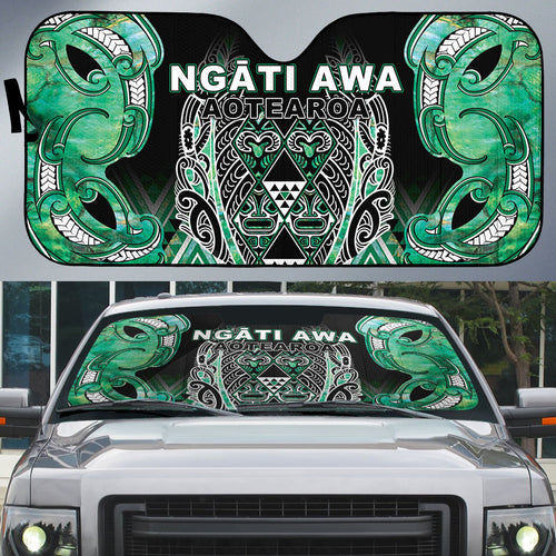 Aotearoa Ngati Awa Auto Sun Shade Maori Tribal Green Marble Paua Shell Pattern