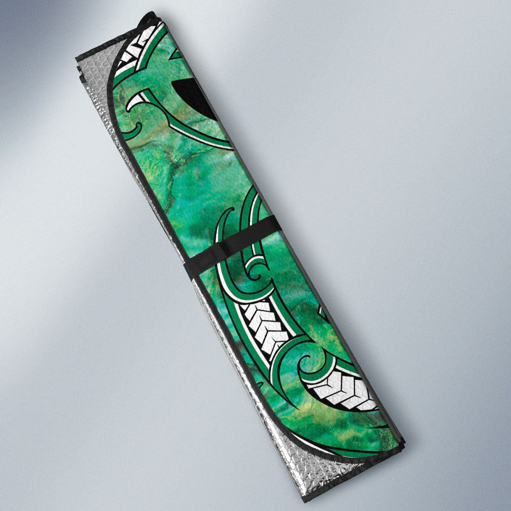 Aotearoa Ngati Awa Auto Sun Shade Maori Tribal Green Marble Paua Shell Pattern