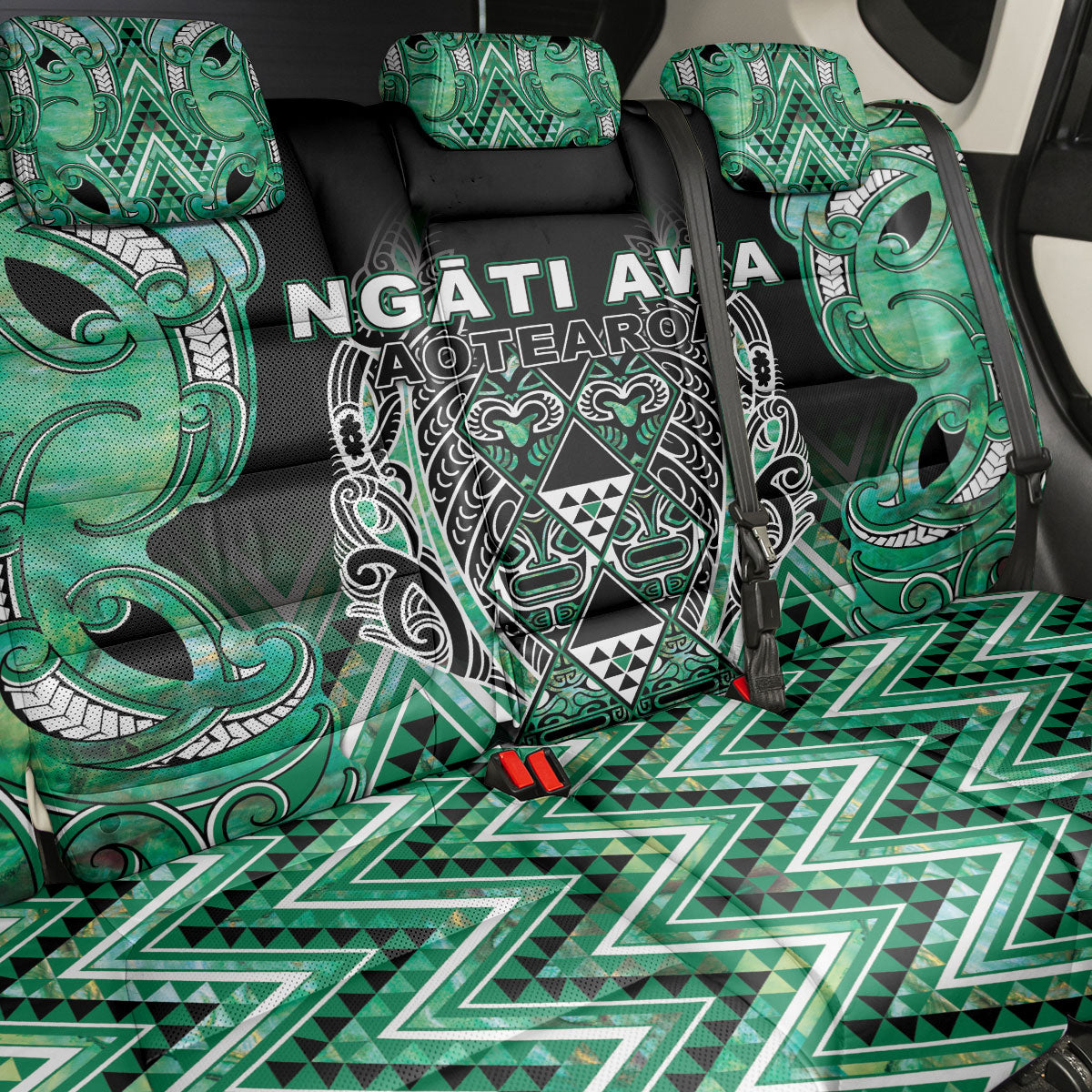 Aotearoa Ngati Awa Back Car Seat Cover Maori Tribal Green Marble Paua Shell Pattern
