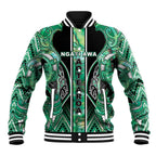 Aotearoa Ngati Awa Baseball Jacket Maori Tribal Green Marble Paua Shell Pattern