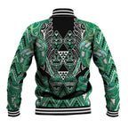 Aotearoa Ngati Awa Baseball Jacket Maori Tribal Green Marble Paua Shell Pattern