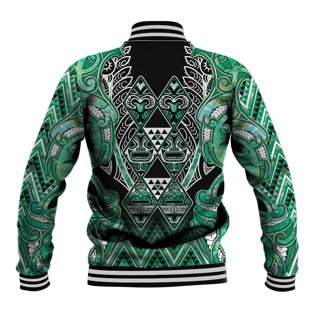 Aotearoa Ngati Awa Baseball Jacket Maori Tribal Green Marble Paua Shell Pattern