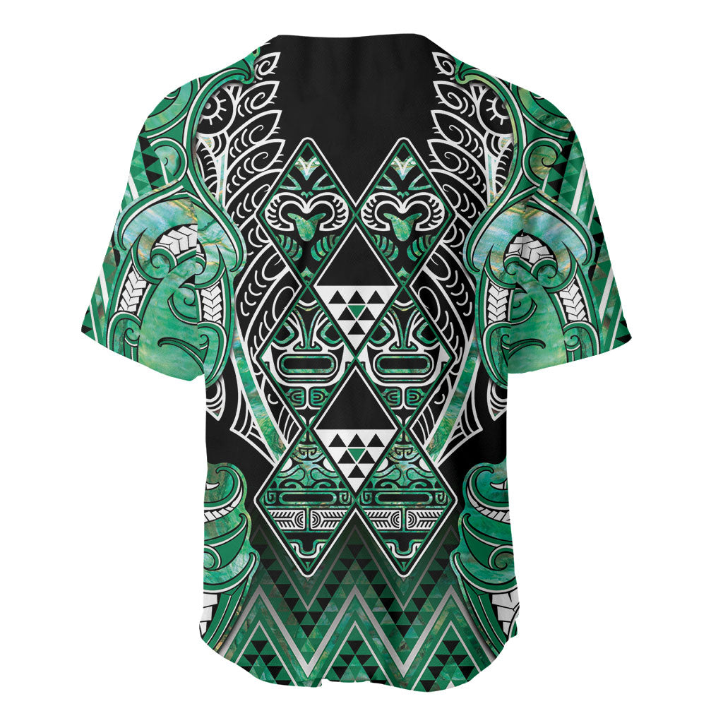 Aotearoa Ngati Awa Baseball Jersey Maori Tribal Green Marble Paua Shell Pattern