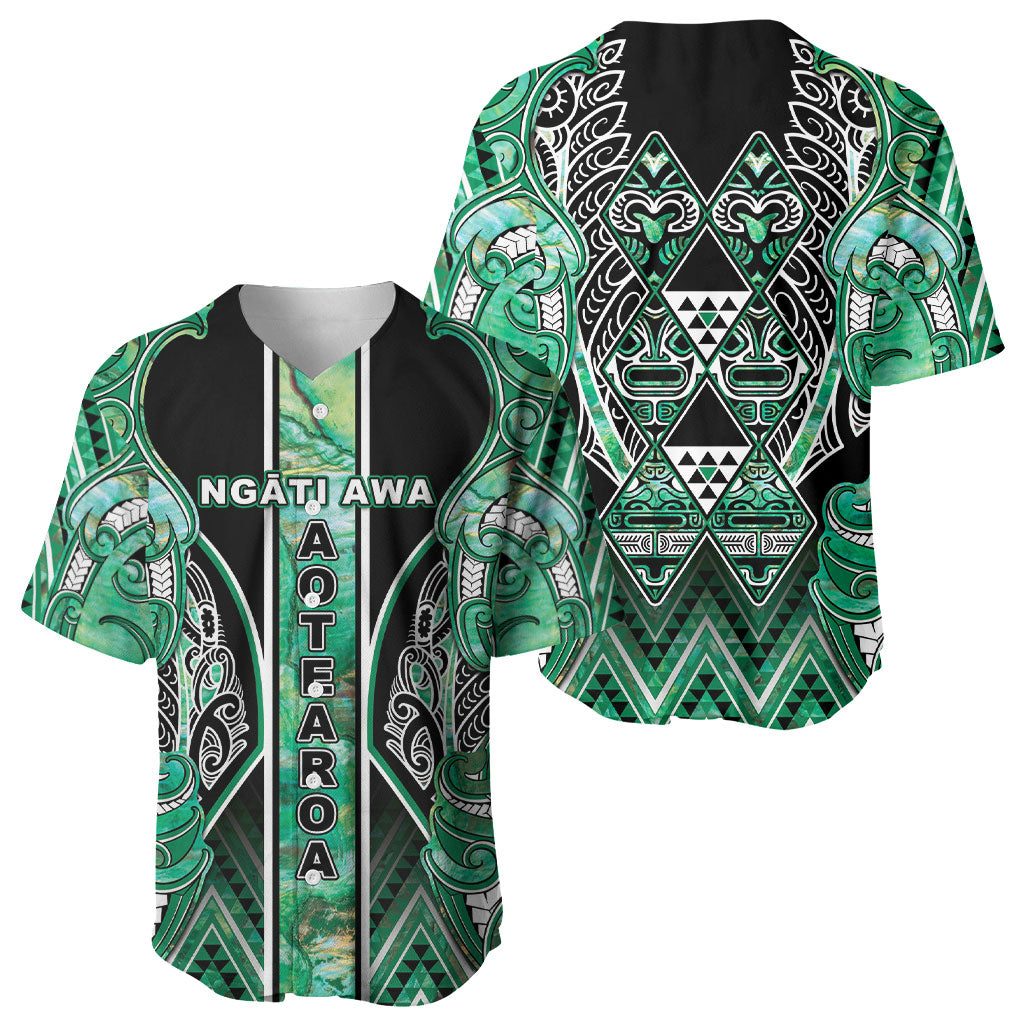 Aotearoa Ngati Awa Baseball Jersey Maori Tribal Green Marble Paua Shell Pattern