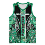 Aotearoa Ngati Awa Basketball Jersey Maori Tribal Green Marble Paua Shell Pattern