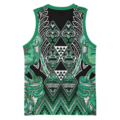 Aotearoa Ngati Awa Basketball Jersey Maori Tribal Green Marble Paua Shell Pattern