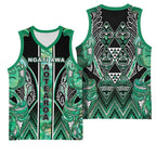 Aotearoa Ngati Awa Basketball Jersey Maori Tribal Green Marble Paua Shell Pattern