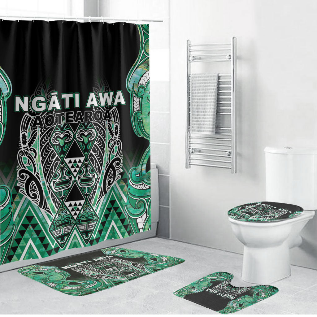 Aotearoa Ngati Awa Bathroom Set Maori Tribal Green Marble Paua Shell Pattern