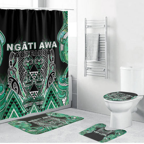 Aotearoa Ngati Awa Bathroom Set Maori Tribal Green Marble Paua Shell Pattern