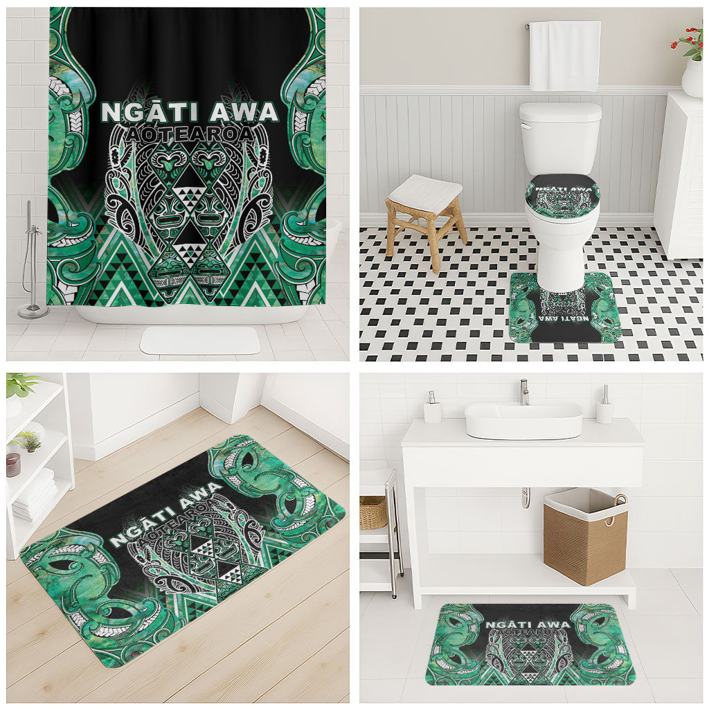 Aotearoa Ngati Awa Bathroom Set Maori Tribal Green Marble Paua Shell Pattern