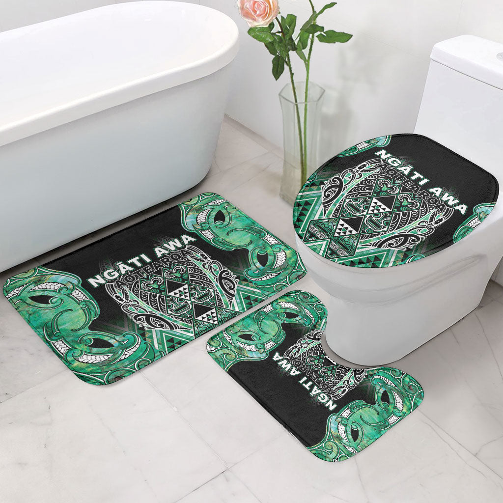 Aotearoa Ngati Awa Bathroom Set Maori Tribal Green Marble Paua Shell Pattern