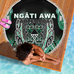 Aotearoa Ngati Awa Beach Blanket Maori Tribal Green Marble Paua Shell Pattern