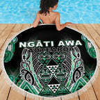 Aotearoa Ngati Awa Beach Blanket Maori Tribal Green Marble Paua Shell Pattern