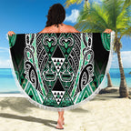 Aotearoa Ngati Awa Beach Blanket Maori Tribal Green Marble Paua Shell Pattern