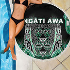 Aotearoa Ngati Awa Beach Blanket Maori Tribal Green Marble Paua Shell Pattern
