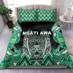 Aotearoa Ngati Awa Bedding Set Maori Tribal Green Marble Paua Shell Pattern