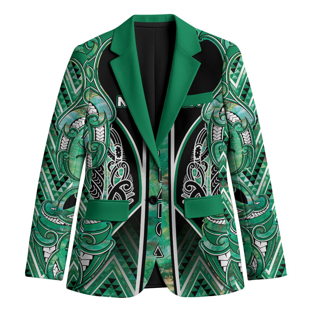 Aotearoa Ngati Awa Blazer Maori Tribal Green Marble Paua Shell Pattern