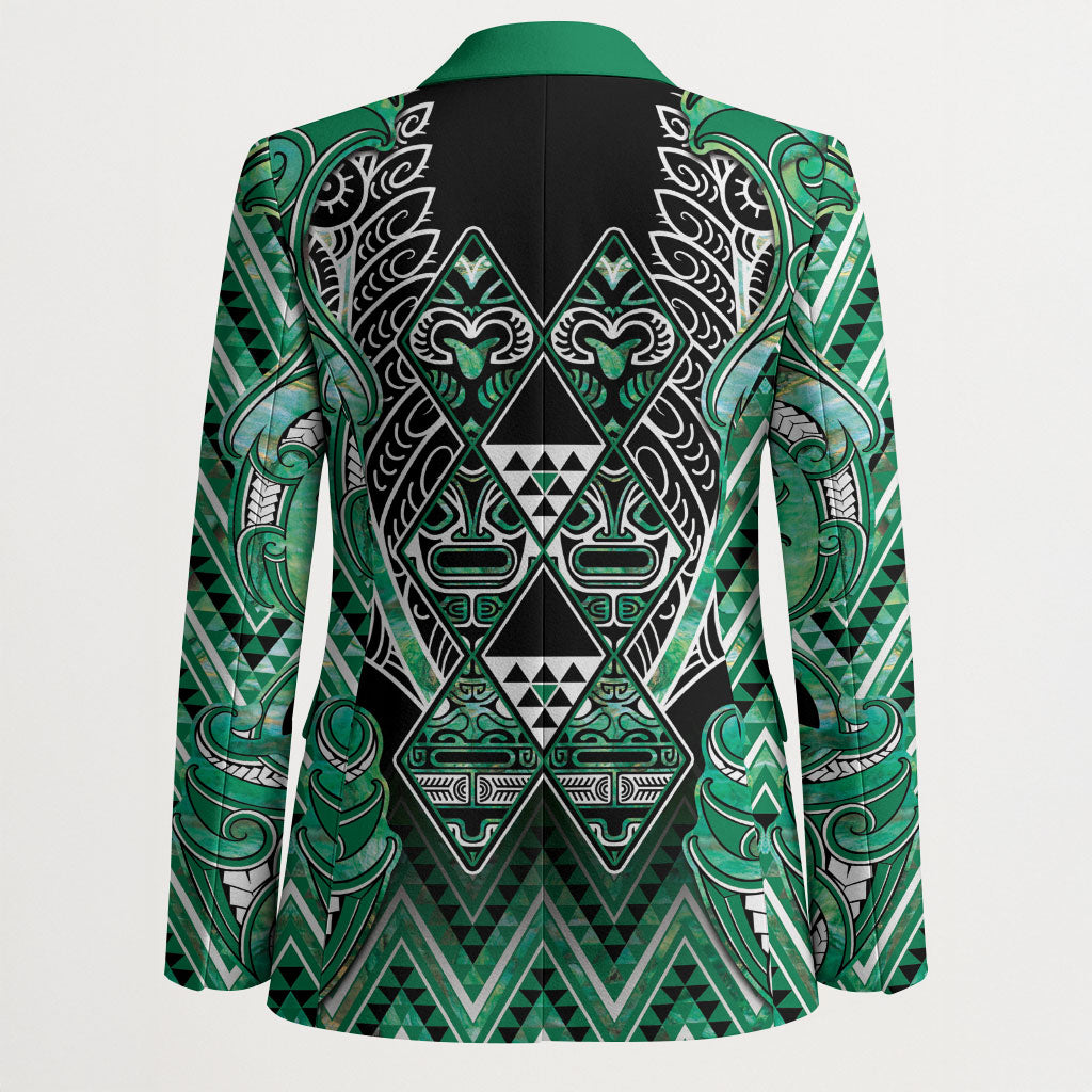 Aotearoa Ngati Awa Blazer Maori Tribal Green Marble Paua Shell Pattern
