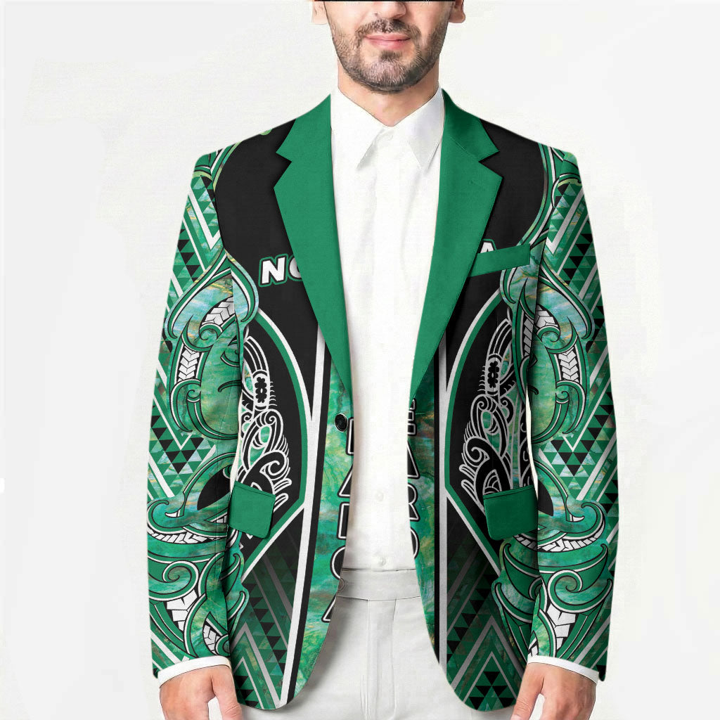 Aotearoa Ngati Awa Blazer Maori Tribal Green Marble Paua Shell Pattern