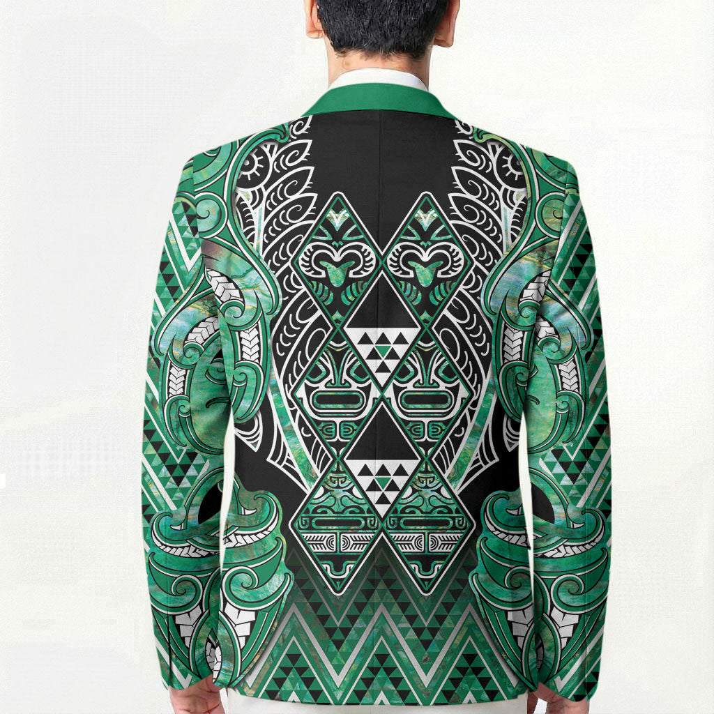 Aotearoa Ngati Awa Blazer Maori Tribal Green Marble Paua Shell Pattern
