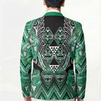 Aotearoa Ngati Awa Blazer Maori Tribal Green Marble Paua Shell Pattern